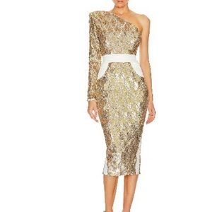 Zhivago Metallic Gold One-Shoulder Dress